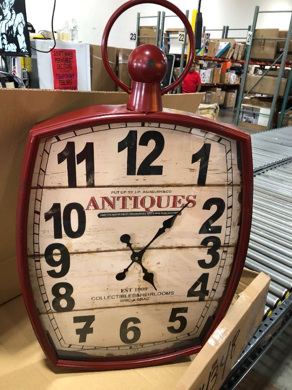 Photo 3 of Deco 79 Vintage Metal Vintage Wall Clock, 19" x 3" x 33", Red
