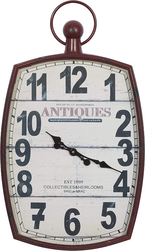 Photo 1 of Deco 79 Vintage Metal Vintage Wall Clock, 19" x 3" x 33", Red
