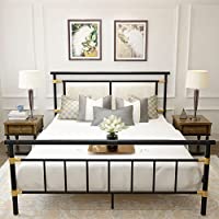 Photo 1 of AWQM Queen Platform Metal Bed Frame with Upholstered Headboard and Footboard, Vintage Style Mattress Foundation, No Box Spring Required, 10" Under Bed Storage
