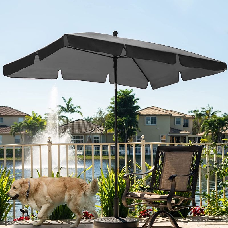 Photo 1 of AMMSUN 7ft × 4.6ft Rectangular Patio Umbrella Outdoor Market Table Umbrella Steel Pole and Ribs Push Button Tilt - Gray
