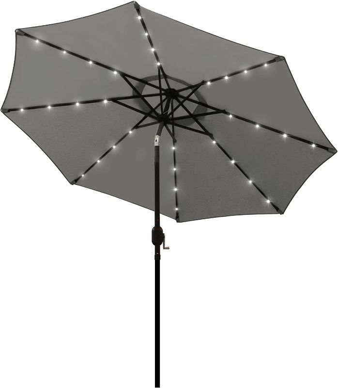 Photo 1 of Blissun 9 ft Solar Umbrella, 32 LED Lighted Patio Umbrella, Table Market Umbrella, Outdoor Umbrella for Garden, Deck, Backyard, Pool and Beach (Grey)
