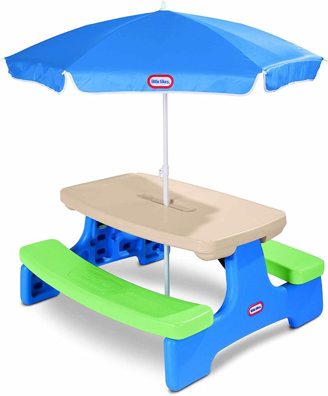 Photo 1 of Little Tikes Easy Store Picnic Table with Umbrella, Multi Color, 42.00''L x 38.00''W x 19.75''H
