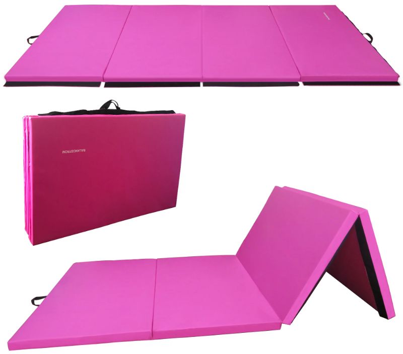 Photo 1 of BalanceFrom GoGym All-Purpose 4 Ft. x 10 Ft. x 2 In. Extra Thick High Density Anti-Tear Gymnastics Flooring Gym Folding Exercise Aerobics Mats, Pink
