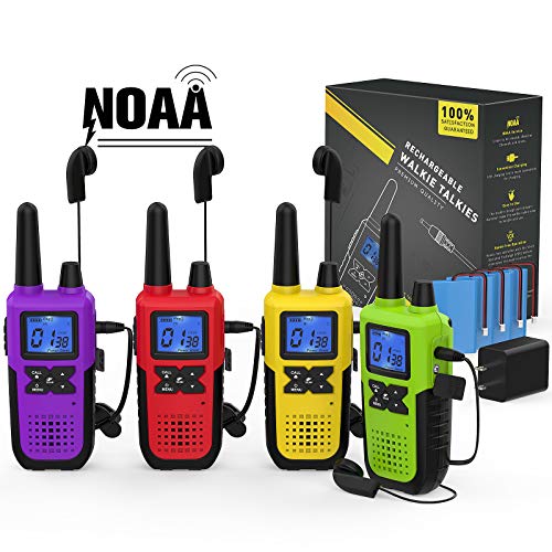 Photo 1 of 4 Long Range Walkie Talkies Rechargeable for Adults - NOAA 2 Way Radios Walkie Talkies 4 Pack - Long Distance Walkie-Talkies with Earpiece and Mic Set Headsets USB Charger Battery Weather Alert
