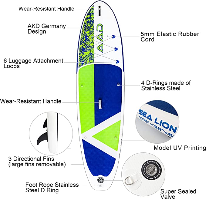 Photo 6 of AKD Inflatable Paddle Board for Adults Sealion 10'6×33", 330lbs Maximum Load Capacity, Kayak, with Durable Sup Board Accessories
