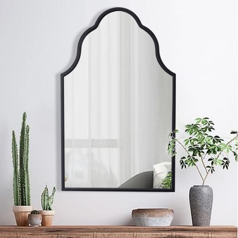 Photo 1 of Chende Arch Wall Mirror for Decor, 32" H x 20" W Antique Black Decorative Mirror with Wooden Frame, Large Modern Accent Mirror for Foyer, Bathroom, Bedroom
