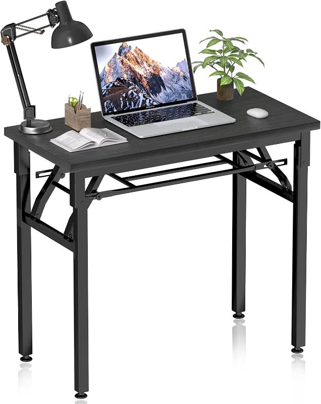 Photo 1 of YJHome Folding Table Small Computer Desk Writing Foldable Work Desk Portable No Assembly Required for Small Spaces Home Office School Bedroom, Black
