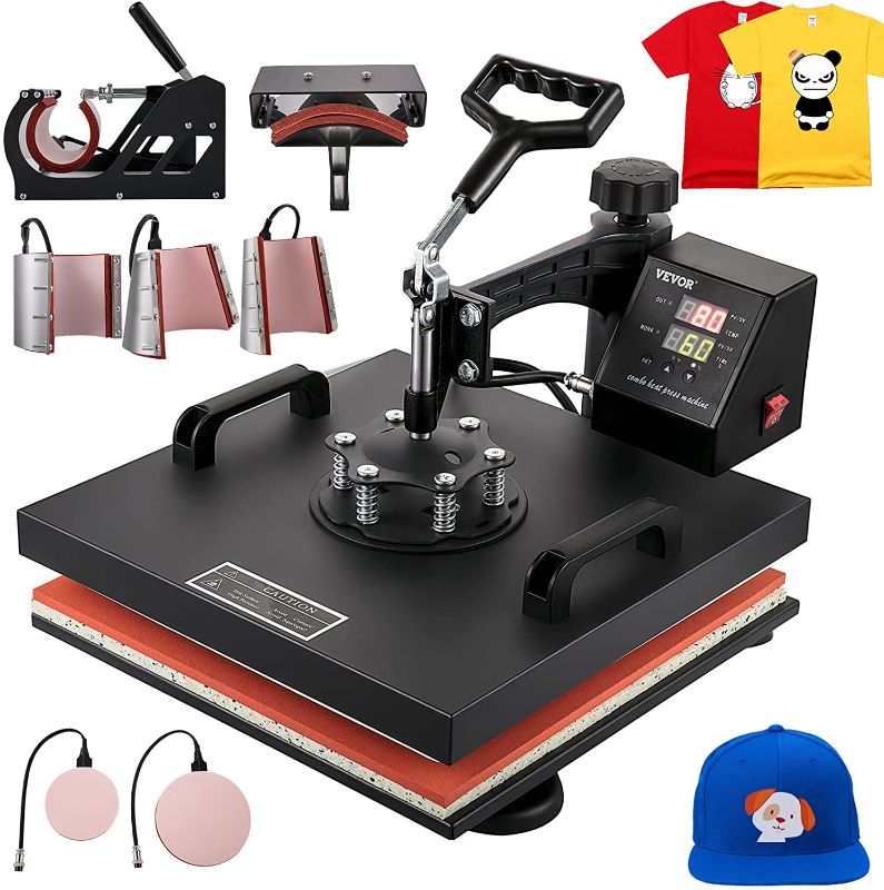 Photo 1 of VEVOR Heat Press Machine, 15x15 Inch, 8 in 1 Combo Swing Away T-Shirt Sublimation Transfer Printer with Teflon Coated, Precise Heat Control, Mug/Cap/Plate Accessories Included, ETL/FCC Listed, Black PARTS ONLY
