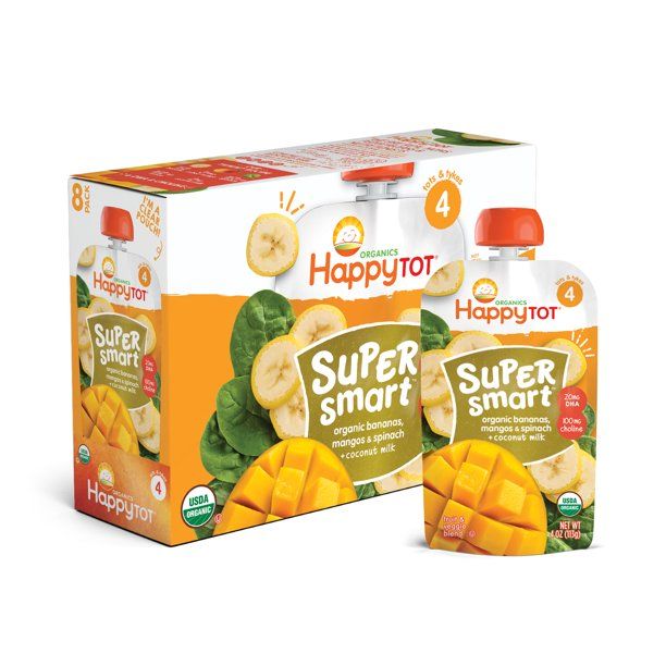 Photo 1 of (16 Pouches) Happy Tot Organics Super Smart Bananas, Mangos & Spinach + Coconut Milk Fruit & Veggie Blend, 4 oz. - 04/13/2023
