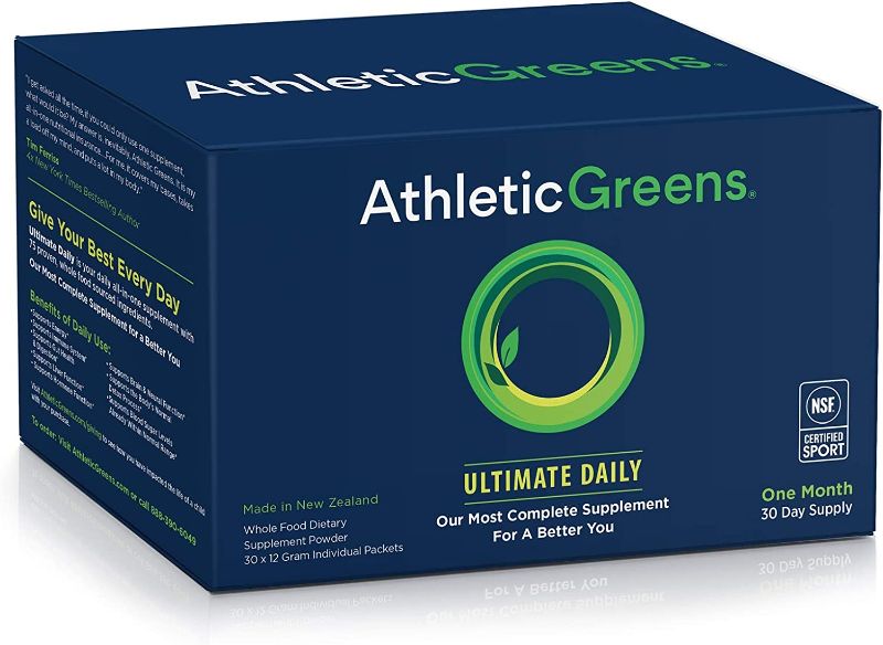 Photo 1 of Athletic Greens Ultimate Daily, Whole Food Sourced All in One Greens Supplement, Superfood Powder, Gluten Free, Vegan and Keto Friendly, NSF Certified, Travel Packs (30 Individual Packs)
