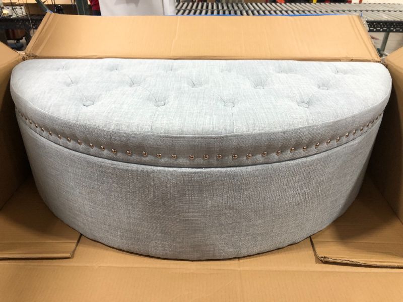 Photo 2 of Adeco Modern Fabric Half Moon Storage Ottoman Bench, 44x19x17.5 Pastel Blue
