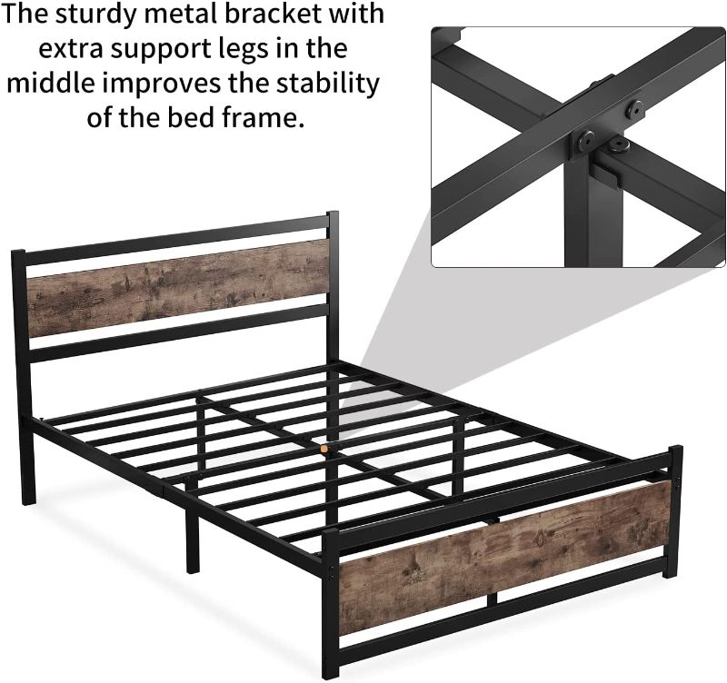 Photo 1 of Bed Frame with Wooden Headboard, Heavy Duty Platform Metal Bed Frame, No Box Spring Needed, Strong Metal Slats Support, Noise-Free, Twin XL/Queen/King (Queen)
