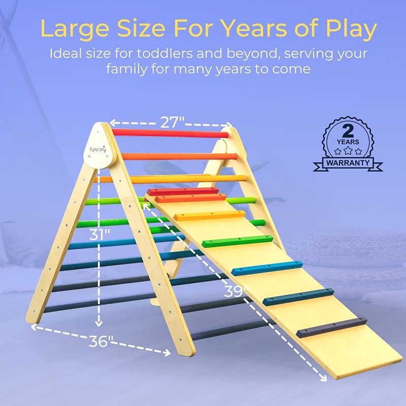 Photo 1 of Pikler Triangle Climber with Ramp, Foldable Montessori Climbing Toys Indoor, Wooden Climbing Triangle for Toddlers, Montessori Climber, Colorful Rainbow Pickler Triangle Set, Slide Ladder Pikler Gym
