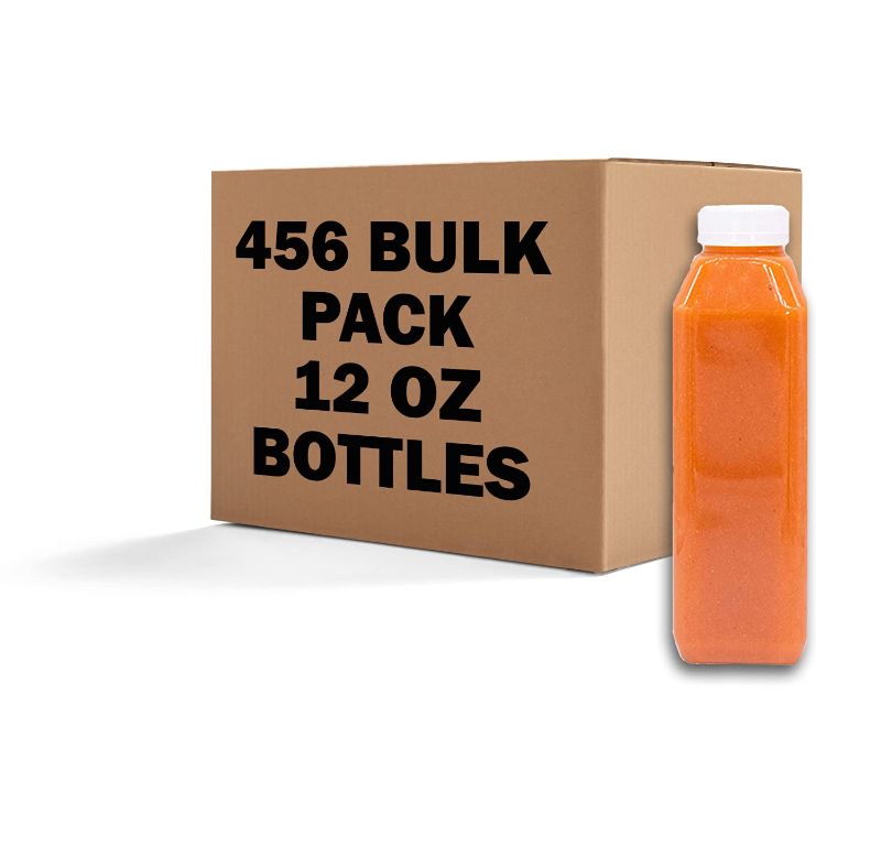 Photo 1 of [456 Pk] 12oz Empty PET Plastic Juice Bottles - Pack of 456 Reusable Clear Disposable Milk Bulk Containers with Labels and Tamper Evident Caps for Liquids Smoothies | Juicing Business Bulk Pack
