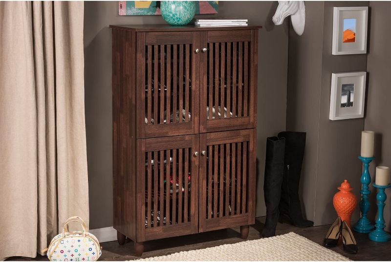 Photo 1 of Baxton Studio Wholesale Interiors Fernanda Modern and Contemporary 4-Door Oak Brown Wooden Entryway Shoes Storage Tall Cabinet
