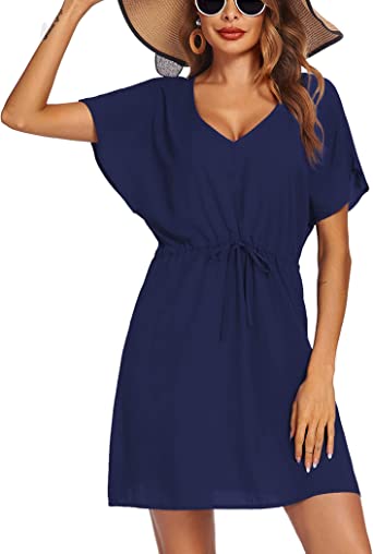 Photo 1 of Ekouaer Women's Cover Up Short Sleeve Beachwear Coverups Loose V-Neck Bikini Beach Tunic Top
SIZE X LARGE 