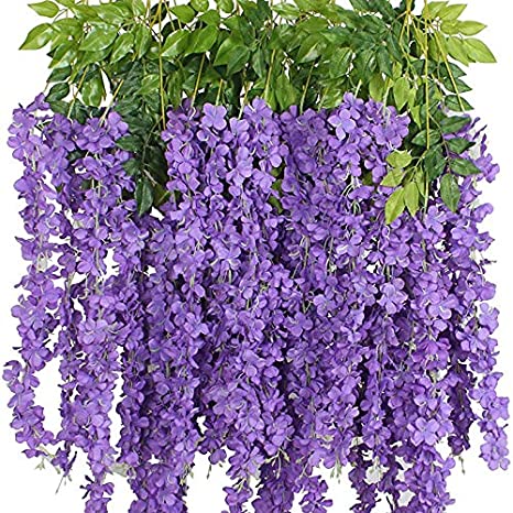 Photo 1 of 12 Pack Wisteria Flower Vines Garland, 3.75 Feet Artificial Flower Strings, Fake Hanging Flowers, Silk Wisteria Garland Flowers, Wisteria Vine for Wedding, Garden, Wall Decoration (Purple Blue)
