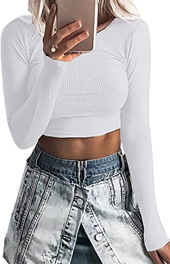 Photo 1 of Artfish Women's Round Neck Long Sleeve Knit Ribbed Fitted Basic Crop Top Shirts
SIZE X LARGE 