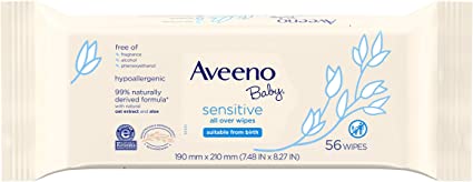 Photo 1 of Aveeno Baby Sensitive All Over Wipes with Aloe & Natural Oat Extract for Face, Bottom & Hands, pH-Balanced, Hypoallergenic, Fragrance-, Phthalate-, Alcohol- & Paraben-Free, 3 Pks of 56 ct
