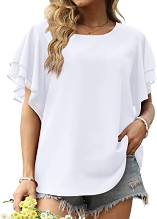 Photo 1 of GRECERELLE Summer Tops for Women Dressy Casual Flowy Chiffon Blouse Double Ruffle Short Sleeve 2022
SIZE XL 