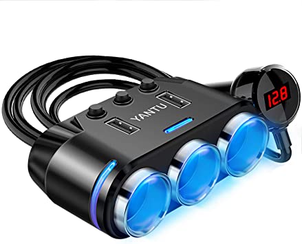 Photo 1 of YANTU Cigarette Lighter Adapter 3 Socket Cigarette Lighter Splitter with LED Voltage Display Dual USB Car Charger On/Off Switches 12V Car Splitter Adapter Dashcam
