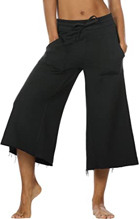 Photo 1 of icyzone Culottes Capri Pants for Women - Elastic Waist Wide Leg Joggers Casual Lounge Cotton Sweatpants with Pockets
SIZE M 