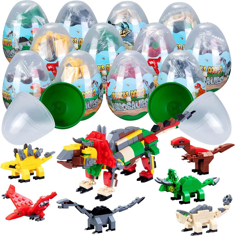 Photo 1 of 12pcs Easter Eggs Prefilled with Dinosaurs Building Blocks,Surprise Easter Egg Toys Stacking Block Sets for Easter Basket Stuffers,Easter Egg Hunt,Easter Party Favors, Classroom Prize Supplies
