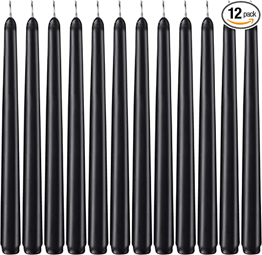 Photo 1 of Arosky 10 Inch Unscented Taper Candles Wedding Dinner Halloween Candle Set of 12 (Black)
