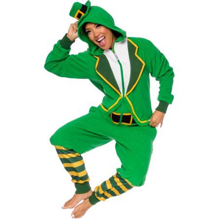 Photo 1 of FUNZIEZ! Leprechaun Costume Unisex Slim Fit - St Patrick S Onesie Pajama - Holiday One Piece Jumpsuit (Large)
