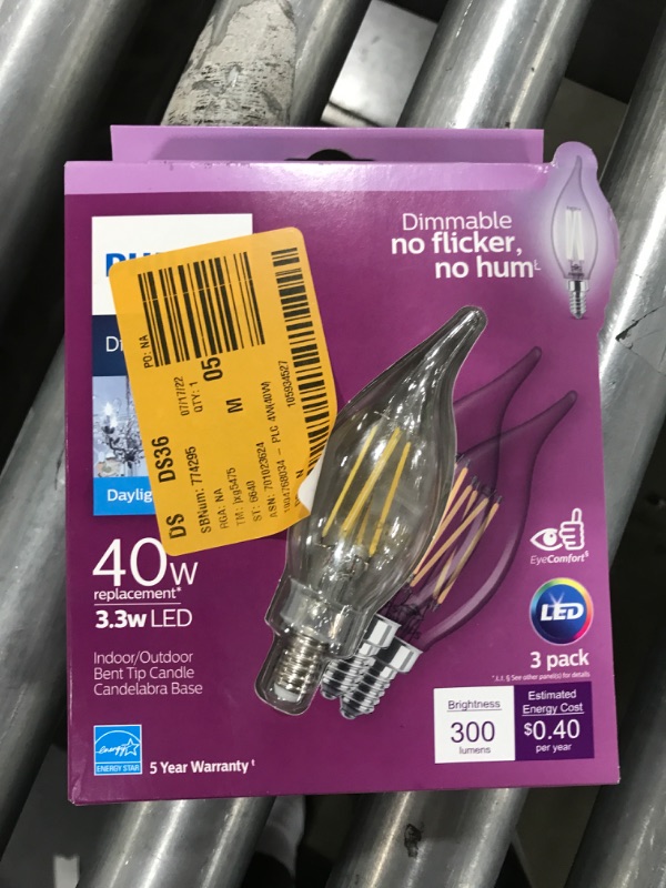Photo 1 of 40-Watt Equivalent B11 Dimmable Edison LED Candle Light Bulb Glass Bent Tip Candelabra Base Daylight (5000K) (3-Pack)
