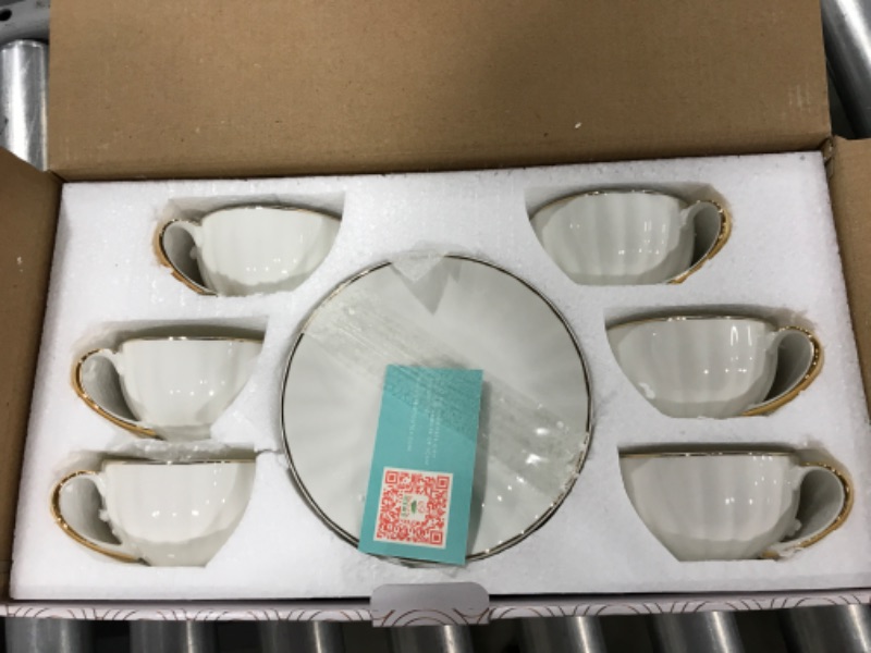 Photo 2 of BTaT- Tea Cups and Saucers Set of 6 (7oz) with Gold Trim and Gift Box, Cappuccino Cups, Espresso Cups, White Tea Cup Set, British Coffee Cups, Porcelain Tea Set, Cups with milk, espresso cup, white cup
