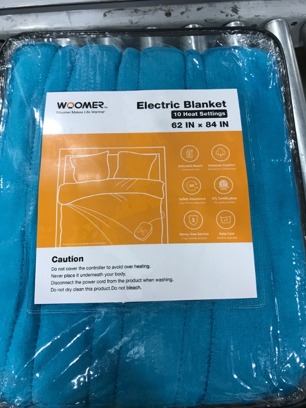 Photo 2 of [5 Year Warranty] WOOMER Electric Heated Throw Blanket, Soft Flannel Fast Heating Blanket with Multi-Color Option, Twin Size 62"x 84", 10 Heating Levels & 0.5-12H Auto Off, Over-Heat Protection

