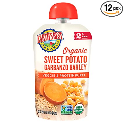 Photo 1 of Earth's Best Organic Stage 2 Baby Food, Sweet Potato Garbanzo Barley, 3.5 oz Pouch (Pack of 6)
