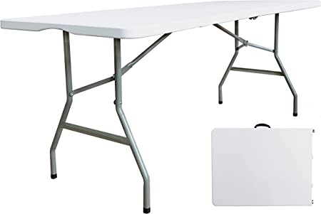 Photo 1 of 6 Foot Folding Table 6ft Portable Plastic Table with Handle, Fold in Half Heavy Duty Lightweight Utility Table, Indoor Outdoor 6' Folding Card Tables for Party, Picnic, Camping, Dining
