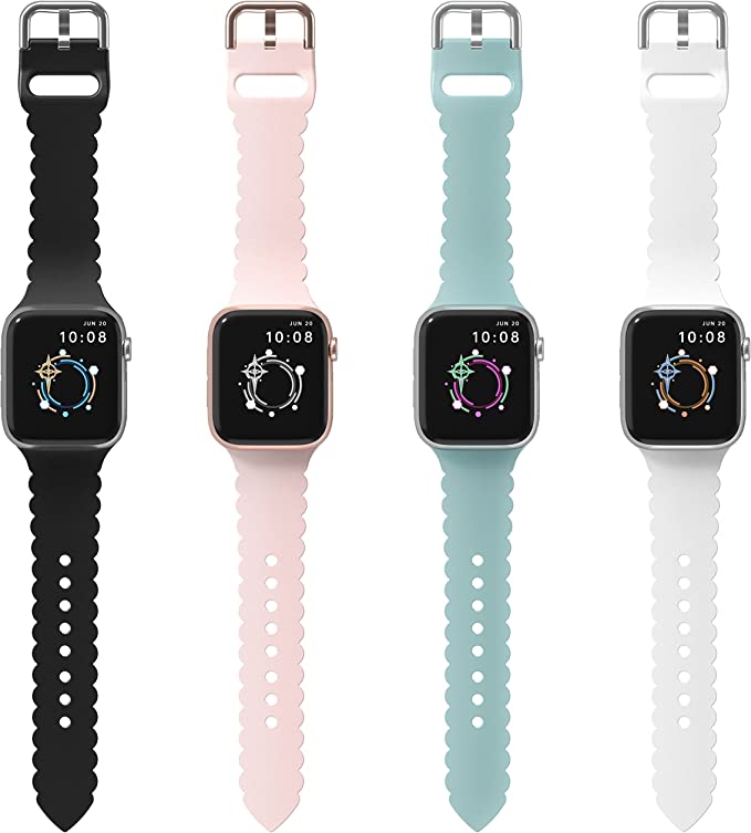 Photo 1 of Silicone Lace Band Compatible with Apple Watch Band 38mm 40mm 41mm 42mm 44mm 45mm,Women Sport Soft Waterproof Cute Strap Wristbands Repalcement for iWatch Series 7 6 5 4 3 2 1 SE,4 Pack
