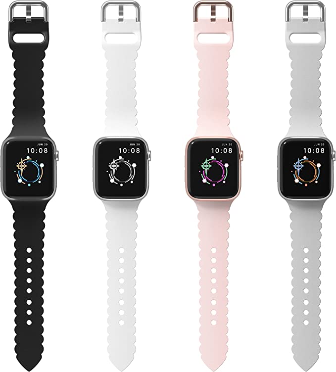 Photo 1 of Silicone Lace Band Compatible with Apple Watch Band 38mm 40mm 41mm 42mm 44mm 45mm,Women Sport Soft Waterproof Cute Strap Wristbands Repalcement for iWatch Series 7 6 5 4 3 2 1 SE,4 Pack
