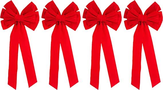 Photo 1 of Black Duck Brand Set of 4 Red Velvet Festive Holiday Christmas Bows - Perfect for Preparing for The Holidays! Measures - 14inx29in
