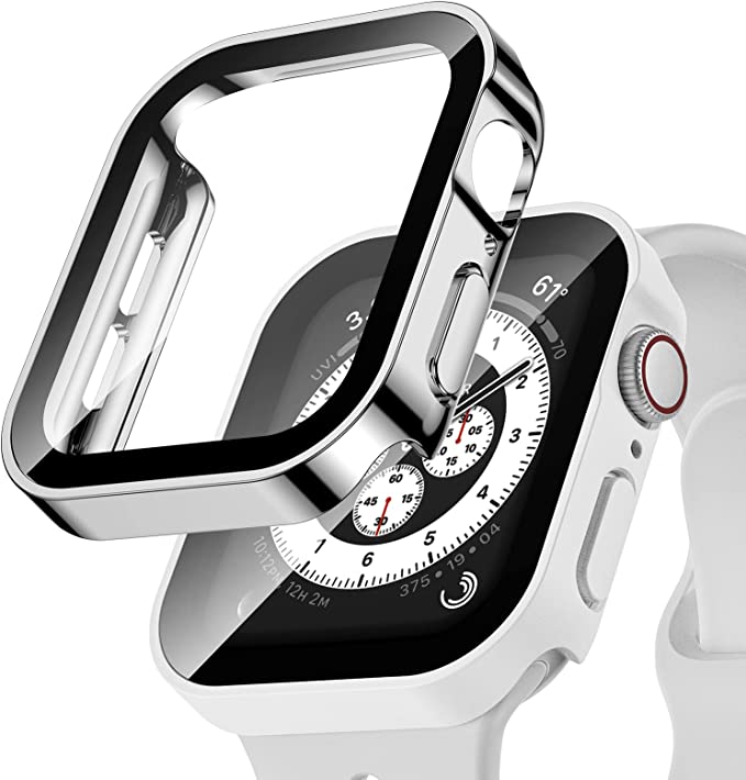 Photo 1 of [2 Pack] Meorcr Compatible for Apple Watch Series 6 Se Series 5/4 44mm Case with Tempered Glass Screen Protector Accessories Slim Guard Thin Bumper Full Waterproof Cover(Matte Silver,Glossy Silver)
