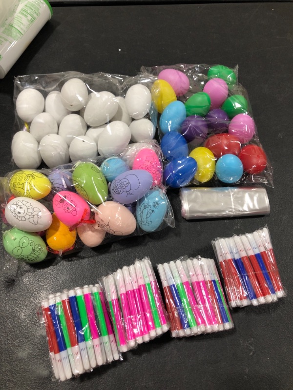 Photo 2 of 48PCs Easter Egg Set-18PCs Musical Egg Shakers, 18PCs Colorful Hanging Eggs with Preprinted Drawings, 18PCS Hanging White Eggs, 48 sets of DIY Painting Markers Easter Decorations Party Favors
