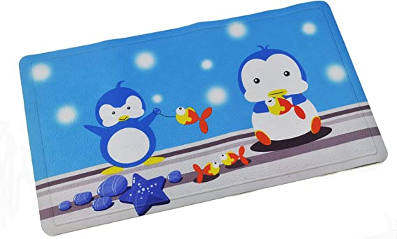 Photo 1 of ABELE (R Design Penguin Rubber Non Slip Baby Kids Safety Shower Tub Bath Mat, Skid Proof and No Stain Bathtub Mat, Cloth Coating (Fish & Penguin)
