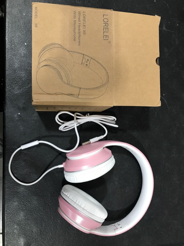Photo 2 of LORELEI X6 Over-Ear Headphones with Microphone, Lightweight Foldable & Portable Stereo Bass Headphones with 1.45M No-Tangle, Wired Headphones for Smartphone Tablet MP3 / 4 (Pearl Pink)
