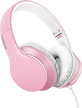 Photo 1 of LORELEI X6 Over-Ear Headphones with Microphone, Lightweight Foldable & Portable Stereo Bass Headphones with 1.45M No-Tangle, Wired Headphones for Smartphone Tablet MP3 / 4 (Pearl Pink)
