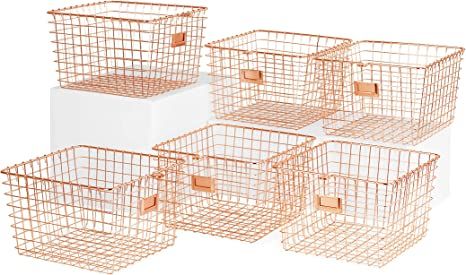 Photo 1 of  Wire Storage Basket (6 Pack), Medium Copper/Rose Gold 
