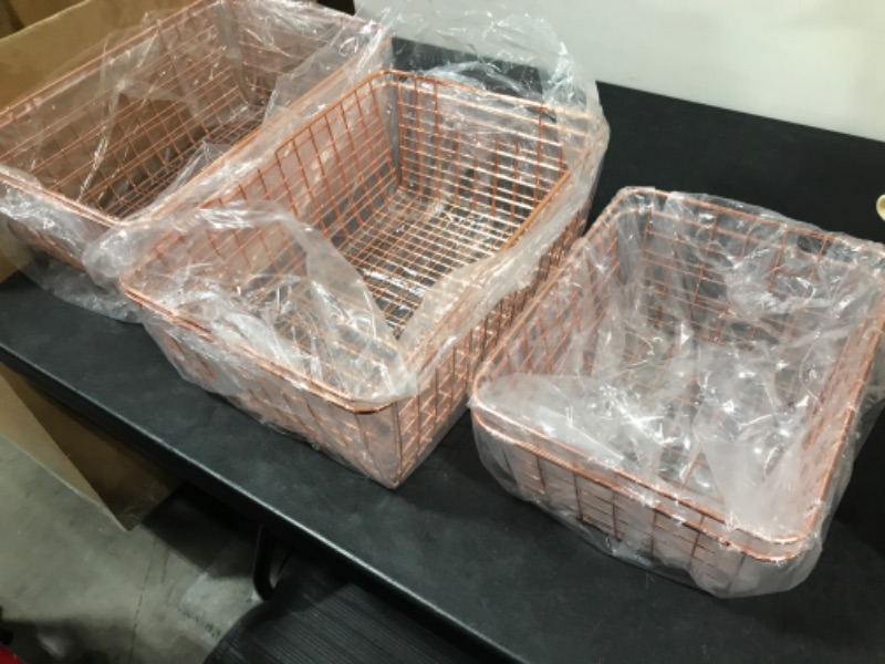 Photo 2 of  Wire Storage Basket (6 Pack), Medium Copper/Rose Gold 
