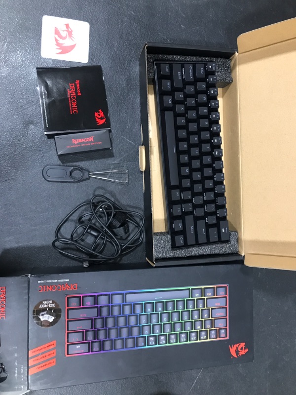 Photo 2 of Redragon K530 Pro Draconic 60% Wireless RGB Mechanical Keyboard, Bluetooth/2.4Ghz/Wired 3-Mode 61 Keys Compact Gaming Keyboard w/100% Hot-Swap Socket, Free-Mod Plate Mounted PCB & Tactile Brown Switch
