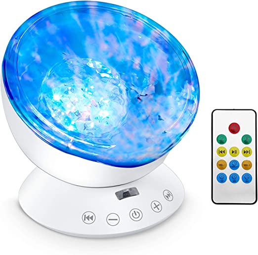 Photo 1 of Ocean Wave Projector, 12 LED Night Light Lamp with Adjustable Lightness Remote Control Timer 8 Lighting Modes Music Speaker Light Night Light for Baby Kids Adult Bedroom Sleep Gift
