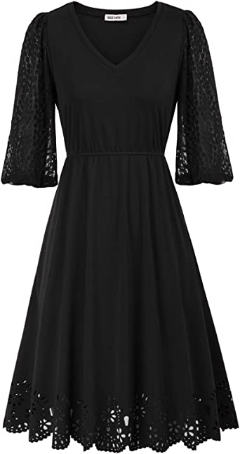 Photo 1 of GRACE KARIN Women's V Neck Lace Short Sleeve Cocktail Dress Cut Out Swing Skater A Line Party Midi Dress
SIZE M 