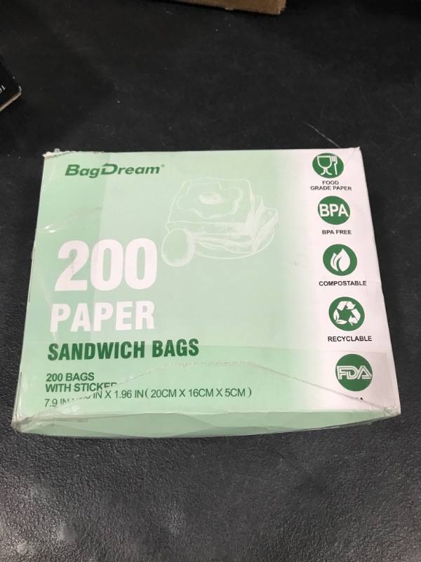 Photo 2 of BagDream Paper Sandwich Bags 7.9x6.3x1.96 Inches 200ct Kitchens Paper Sandwich Sack Bags, Sealable with Thank You Stickers, White Glassine Paper Food Storage Bags Treat Bags
