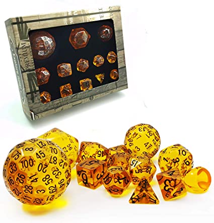 Photo 1 of BESCON DICE Amber Complete Polyhedral RPG Dice Set 13pcs D3-D100
