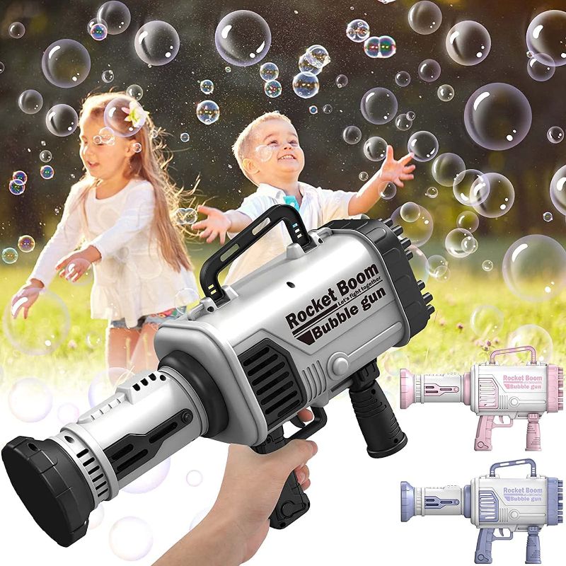 Photo 1 of Rocket Bubble Gun - DIY 64-Hole Bazooka Bubble Machine for Kids, Rocket Boom Bubble Maker Rocket Bubble Blower Toys for Party Wedding Social Outdoor (1st Generation) - Black
